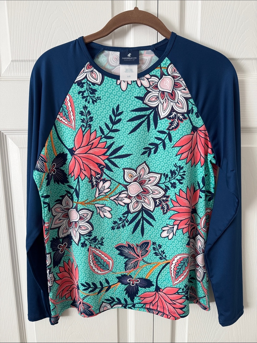 Caribbean Joe Teal Navy Floral Swim Top